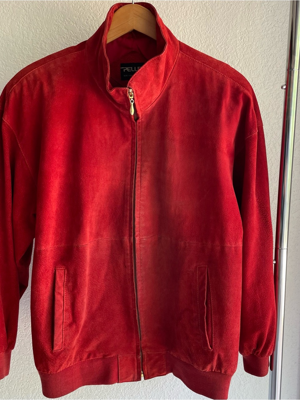 Pelle Pelle Red Suede Zip-Up funnel neck Jacket